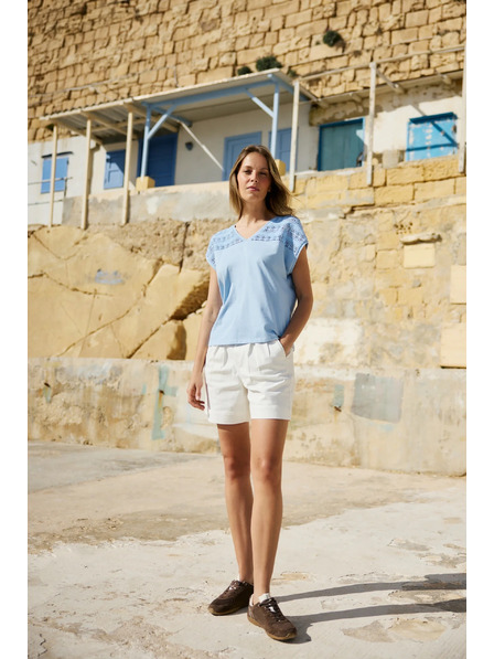 Moodo Baumwollbluse mit Spitze Hellblau Moodo