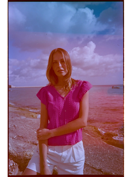 Moodo Bluse mit V-Ausschnitt Fuchsienrot Moodo