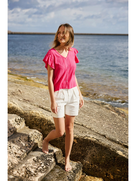 Moodo Bluse mit V-Ausschnitt Fuchsienrot Moodo