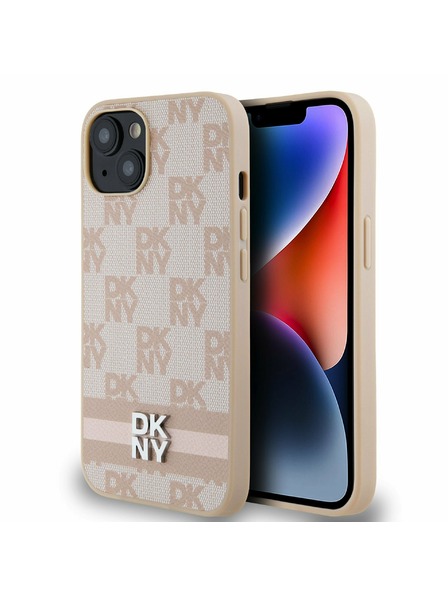 DKNY PU-Leder Karomuster und Streifen Rückwand für iPhone 13 Pink DKNY