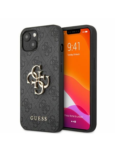 Guess PU 4G Metal Logo Back Cover for iPhone 13 Grey Phone Case