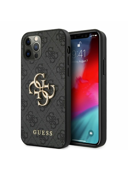 Guess Guess PU 4G Metall-Logo Rückwand für iPhone 12 Pro Max Grau