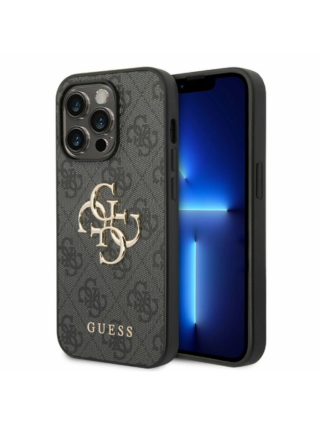 Guess Guess PU 4G Metall-Logo-Rückseite für iPhone 14 Pro Grau