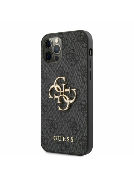 Guess PU 4G Metal Logo Rückseite Hülle für iPhone 12/12 Pro Grau Handyhülle