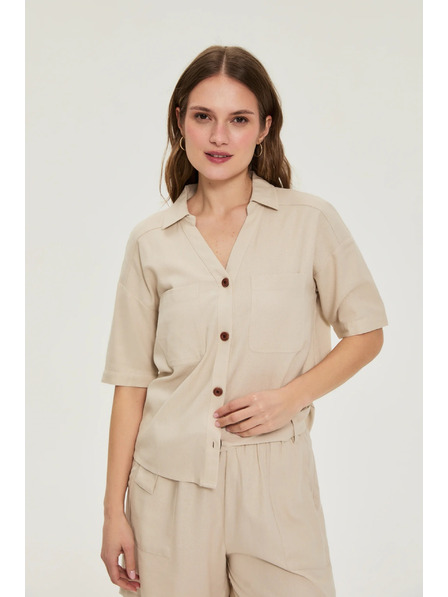 Moodo Hemd mit Kurzarm beige Moodo