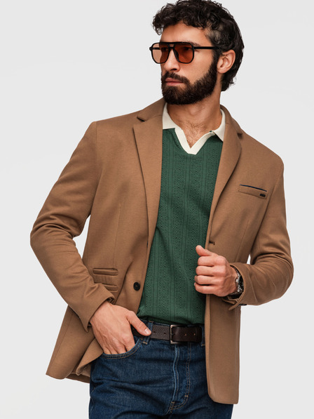 Ombre Clothing Strickherren Sakko SLIM FIT maßgeschneidert - Hellbraun V4 M170 Ombre Clothing