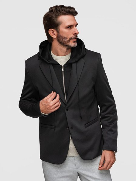 Ombre Clothing Stilvolles Herren Sakko mit abnehmbarem Futter und verstellbarer Kapuze - Schwarz V1 M168 Ombre Clothing