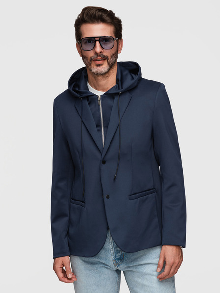 Ombre Clothing Stilvolles Herren Sakko mit abnehmbarem Futter und verstellbarer Kapuze - Dunkelblau V2 M168 Ombre Clothing