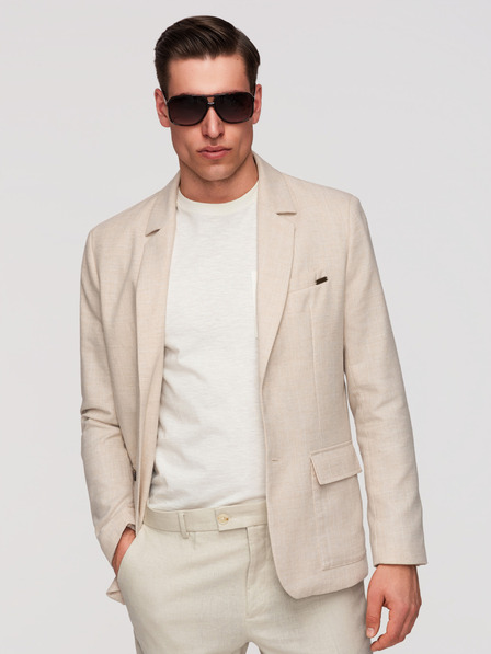 Ombre Clothing Herren Sakko REGULAR Schnitt mit Leinen - Beige V1 M169 Ombre Clothing