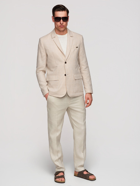 Ombre Clothing Herren Sakko REGULAR Schnitt mit Leinen - Beige V1 M169 Ombre Clothing