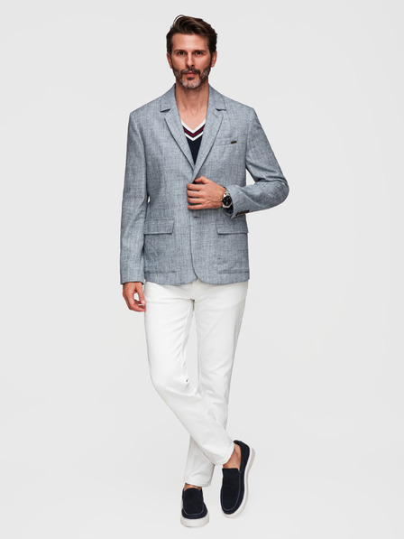 Ombre Clothing Herren Sakko REGULAR Schnitt mit Leinen - Hellblau V4 M169 Ombre Clothing