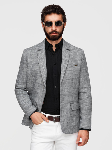 Ombre Clothing Herren Sakko REGULAR Schnitt mit Leinen - Graphit V5 M169 Ombre Clothing