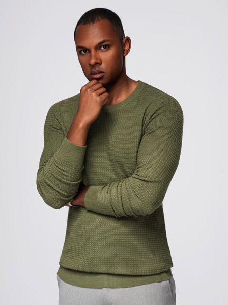 Ombre Clothing Herren strukturierter Pullover mit Rundhalsausschnitt - olivgrün V1 OM-SWSW-0181 Ombre Clothing