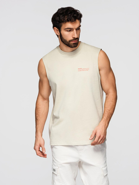 Ombre Clothing Herren-Baumwoll-Tank-Top ärmelloses Shirt - Creme V3 OM-TSTT-0243 Ombre Clothing