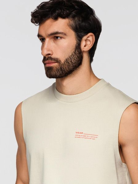 Ombre Clothing Herren-Baumwoll-Tank-Top ärmelloses Shirt - Creme V3 OM-TSTT-0243 Ombre Clothing