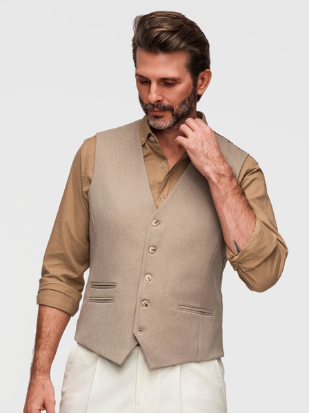 Ombre Clothing Klassische Herren-Weste mit Futter - Beige V1 V64 Ombre Clothing