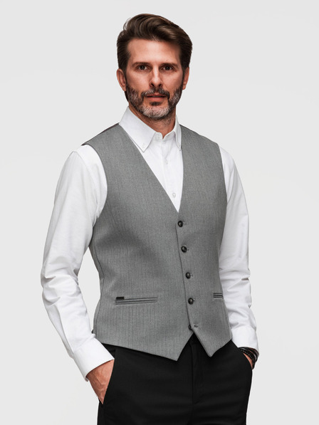 Ombre Clothing Elegante klassische Herren-Weste in Fischgrätmuster SLIM FIT - Grau V1 V65 Ombre Clothing