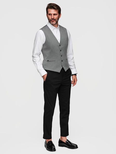 Ombre Clothing Elegante klassische Herren-Weste in Fischgrätmuster SLIM FIT - Grau V1 V65 Ombre Clothing