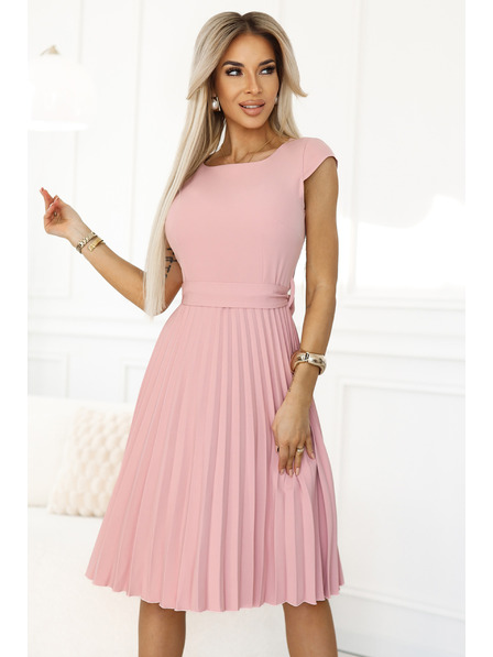 numoco Klassisches kurzärmeliges Gürtelkleid mit Gürtel - puderrosa