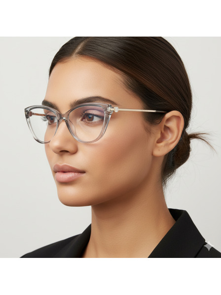 VEYREY VeyRey Damen Cat-Eye Damen Blaulicht-Brille Overhunk grauer Rahmen klare Gläser