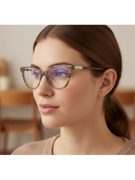 VEYREY VeyRey Damen Cat-Eye Damen Blaulicht-Brille Micrail brauner Rahmen klare Gläser