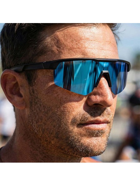 VEYREY VeyRey Sport-Sonnenbrille polarisiert Monoal schwarze Fassung blaue Gläser