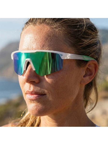 VEYREY VeyRey Sport-Sonnenbrille polarisiert Monoal weiße Fassung grüne Gläser