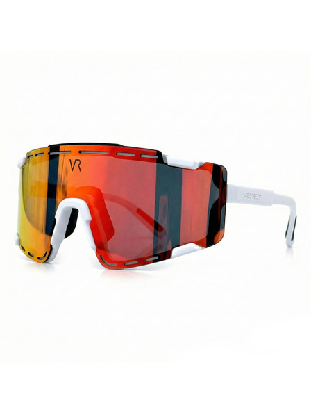 VEYREY VeyRey Sport-Sonnenbrille Semihoof weiße Fassung rote Gläser