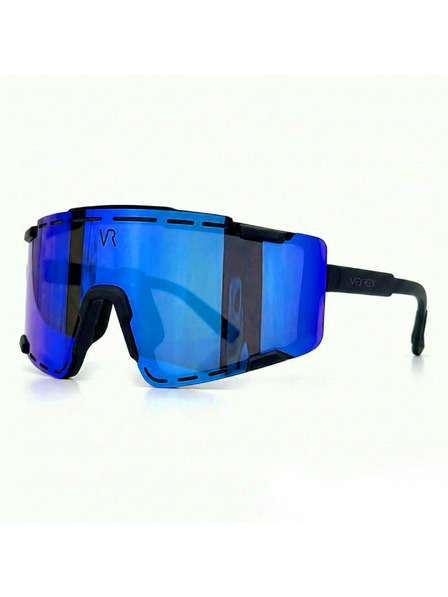 VEYREY VeyRey Sportsonnenbrille Semihoof schwarzer Rahmen blaue Gläser