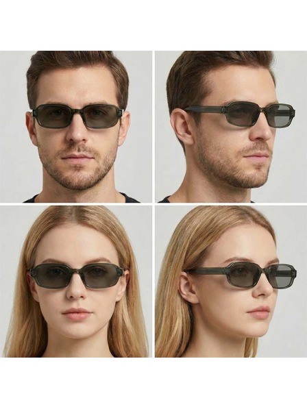 VEYREY VeyRey Eckige Sonnenbrille Nonmock transparenter Rahmen grüne Gläser