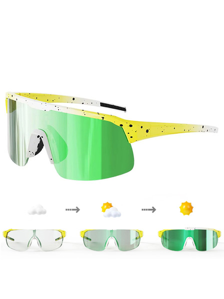 VEYREY VeyRey Sportsonnenbrille photochrom Endank gelber Rahmen grüne Gläser