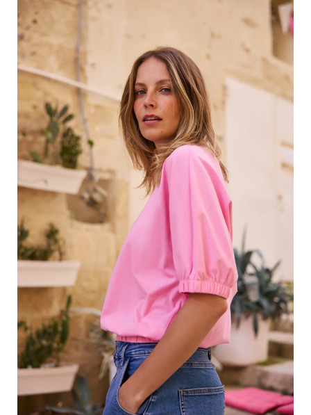 Moodo Bluse mit Puffärmeln Rosa Moodo