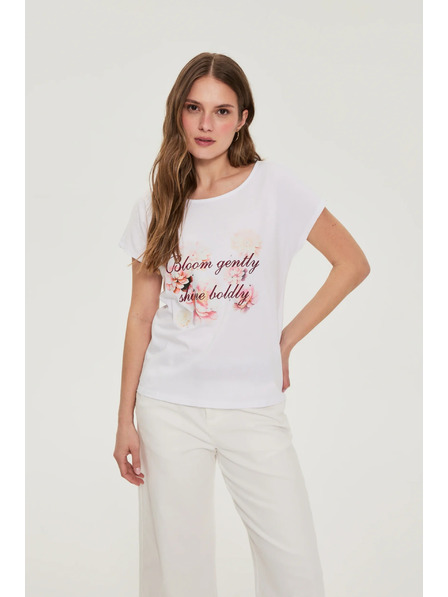 Moodo Baumwollbluse mit Print weiß Moodo