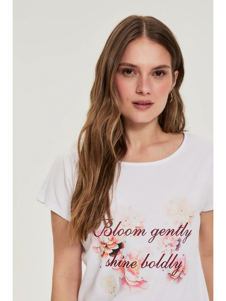 Moodo Baumwollbluse mit Print weiß Moodo