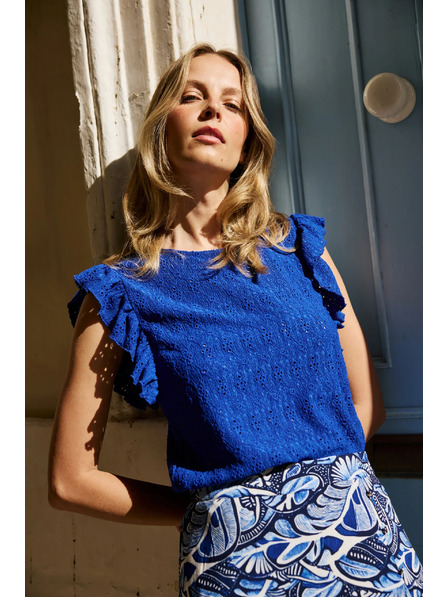 Moodo Bluse mit Rüsche an den Ärmeln Blau Moodo
