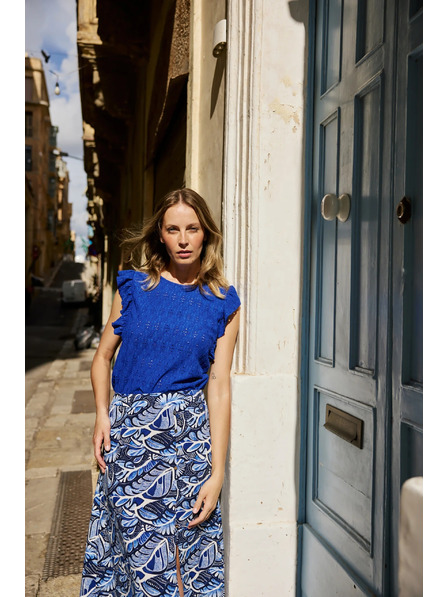 Moodo Bluse mit Rüsche an den Ärmeln Blau Moodo