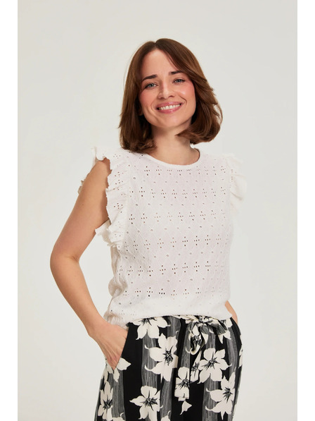 Moodo Bluse mit Rüsche an den Ärmeln Weiß Moodo