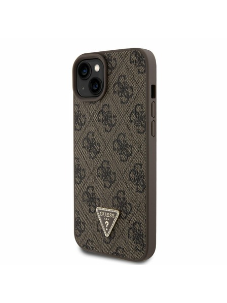 Guess Guess PU 4G Strass Triangle Metal Logo Rückenabdeckung + Crossbody Riemen für iPhone 15 Plus Brown