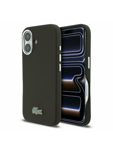 Lacoste Lacoste PVC Iconic Petit Pique Metal Logo MagSafe Rückenabdeckung für iPhone 16 Black