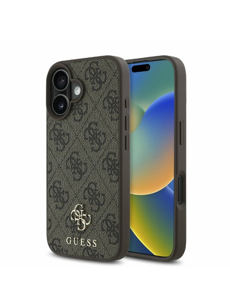 Guess Guess PU 4G Small Metal Logo MagSafe Rückenabdeckung für iPhone 16 Plus Brown
