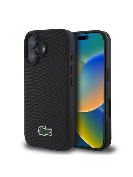 Lacoste Lacoste Iconic Petit Pique Woven Logo MagSafe Rückenabdeckung für iPhone 16 Plus Black