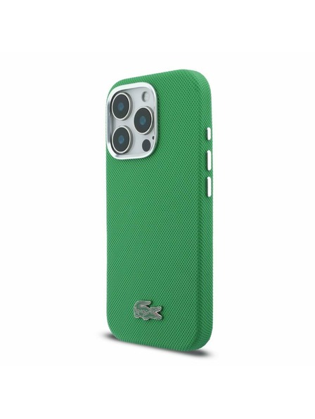 Lacoste Lacoste PVC Iconic Petit Pique Metal Logo MagSafe Rückenabdeckung für iPhone 16 Pro Estragon Green
