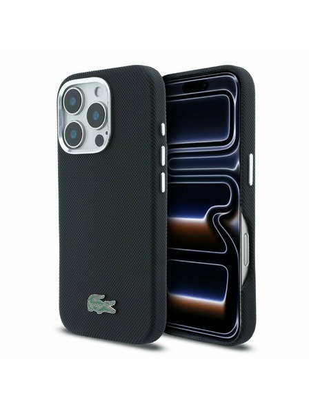 Lacoste Lacoste PVC Iconic Petit Pique Metal Logo MagSafe Rückenabdeckung für iPhone 16 Pro Black