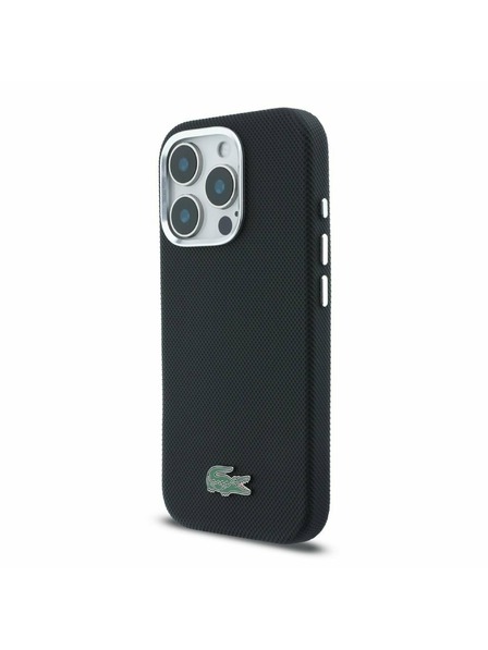 Lacoste Lacoste PVC Iconic Petit Pique Metal Logo MagSafe Rückenabdeckung für iPhone 16 Pro Max Black