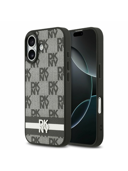 DKNY DKNY PU Leather Checkered Pattern and Stripe Rückenabdeckung für iPhone 17 Black