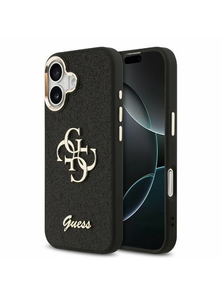 Guess Guess PU Fixed Glitter 4G Metal Frame Rückseite für iPhone 17 Black
