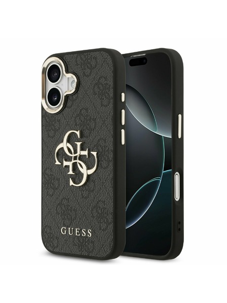 Guess Guess PU Leather 4G Metal Logo Gold Frame Rückseite für iPhone 17 Black