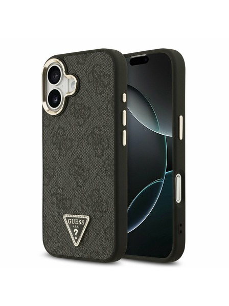 Guess Guess PU Leather 4G Strass Triangle Logo Gold Frame MagSafe Rückseite für iPhone 17 Black