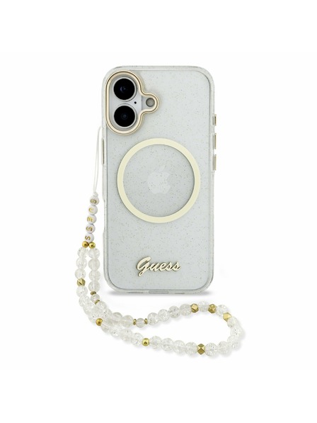 Guess Guess IML Glitter Script Strap MagSafe Rückseite für iPhone 17 Transparent