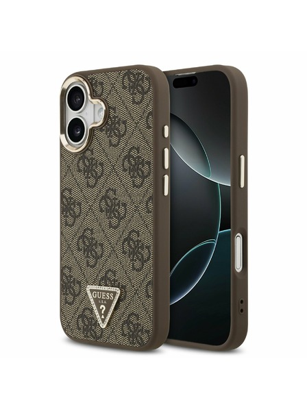 Guess Guess PU Leather 4G Strass Triangle Logo Gold Frame MagSafe Rückseite für iPhone 17 Brown